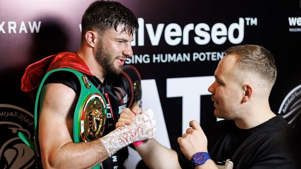 Yan Zak with his WBC Middle East cruiserweight title