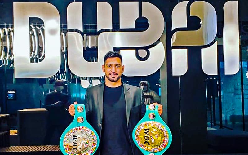 Amir Khan WBC Belts in Dubai
