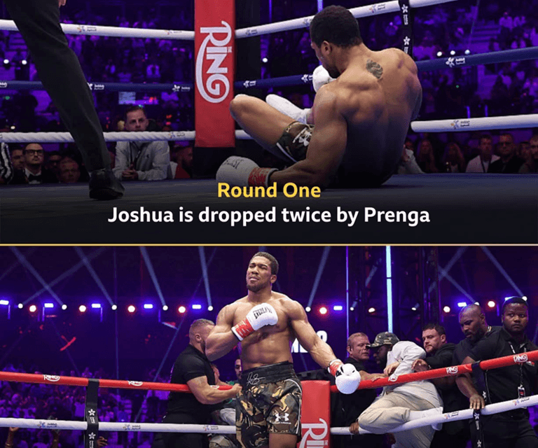 Anthony Joshua dropped twice in chaotic clash with Kristian Prenga