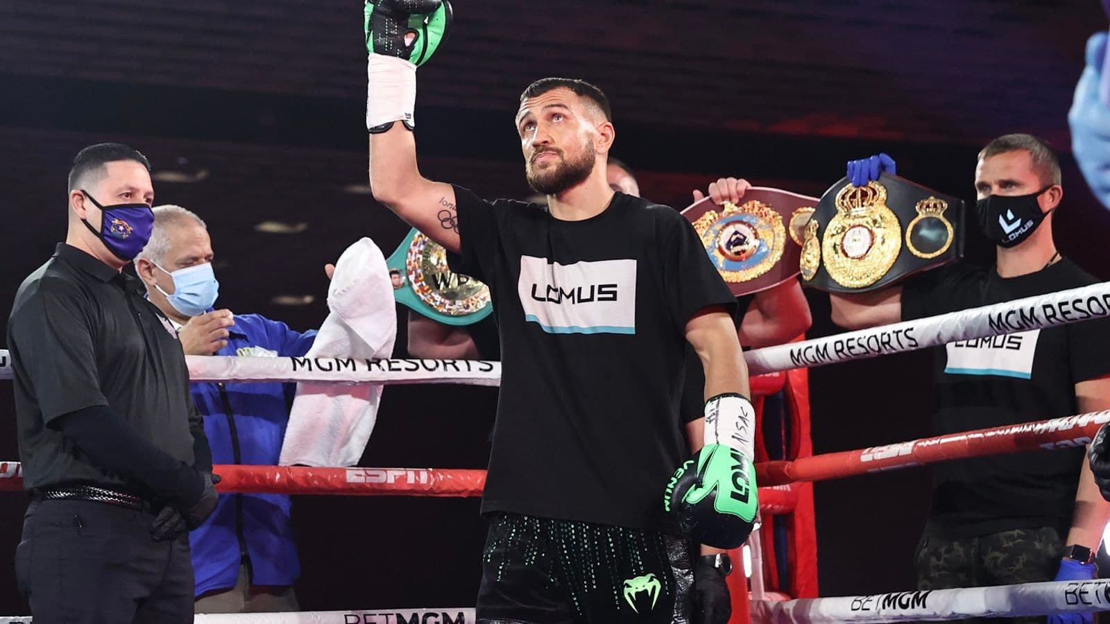 Vasiliy Lomachenko T Shirt on in Ring