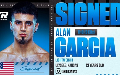 Top Rank sign unbeaten lightweight phenom Alan “Kid Kansas” Garcia boxrec wiki bob arum 92 watch fight highlights tickets