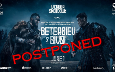 Artur Beterbiev vs Dmitry Bivol undisputed light-heavyweight title showdown postponed due to training injury boxrec fight time date tv channel undercard 5 vs 5 june 1