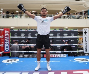 Welterweight prospect Cyrus Pattinson discusses WBA International title fight with Chris Jenkins during media workout boxrec fight time newcastle NXTGEN show matchroom boxing dazn