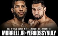 David Morrell Jr. defends WBA Super Middleweight Champion to undefeated mandatory challenger Aidos Yerbossynuly boxrec oddschecker wiki fight time date tv channel