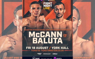 Dennis McCann faces banana skin Ionut Baluta for the vacant WBO Intercontinental super bantamweight title york hall Friday August 18 live on TNT Sports tickets bt sport frank warren andrew cain fight oddschecker Nathaniel Collins vs Raza Hamza