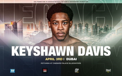 Top prospect Keyshawn Davis will return to the ring on next fight April 3 when he competes on the huge D4G Promotions card taking place at Caesars Palace Dubai boxrec amateur career facts trainer gym
