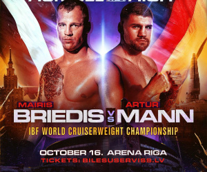Mairis Briedis (27-1, 19 KOs) returns to the Arena Riga in Latvia on October 16 to defend his IBF World Cruiserweight Title against former World Title challenger Artur Mann (17-1, 9 KOs)