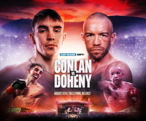 Michael Conlan (boxrec “absolutely delighted” with his interim WBA featherweight world title points win over TJ Doheny in Belfast’s Falls Park