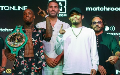 O’Shaquie Foster warns Rocky Hernandez he could put him down on the canvas at any time southpaw orthodox left handed right lefty press conference quotes watch fight live stream sunday morning ringwalk times