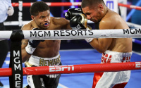 Shakur Stevenson vs Felix Caraballo stoppage fight result who won top rank super featherweight debut sixth round