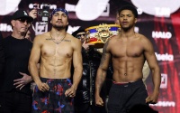 Teofimo Lopez vs Shakur Stevenson weigh-in results running order ringwalks quotes betting odds weights official carlos adames austin williams off cancelled illness boxrec wiki results