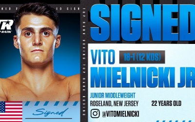WBa #4 super-welterweight star Vito Mielnicki Jr. joins Top Rank white magic next fight debut xander zayas fight highlights world rankings